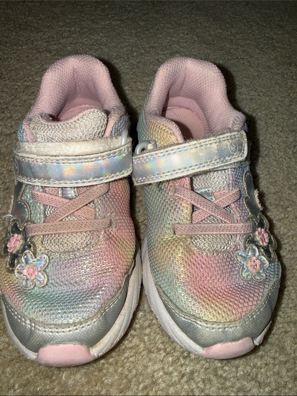 Stride Rite Girls' Pastel Rainbow Sneakers with Pink Accents